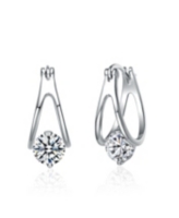 Sterling Silver White Gold Plated with 1.50ctw Lab Created Moissanite Solitaire Double Hoop Earrings - Silver