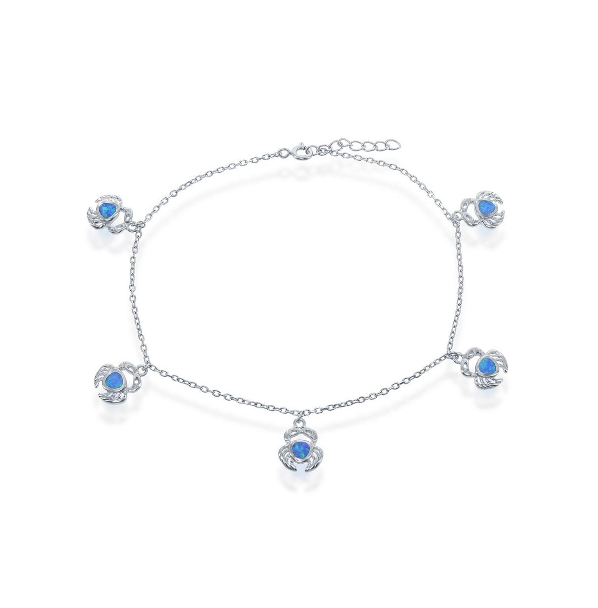 Sterling Silver Blue Inlay Opal Crab Anklet - Blue
