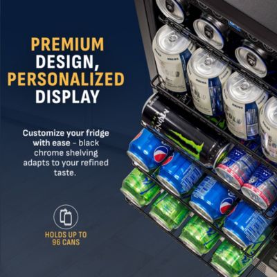 15" Built-in 96 Can Beverage Fridge in Stainless Steel with Precision Temperature Controls and Adjustable Shelves