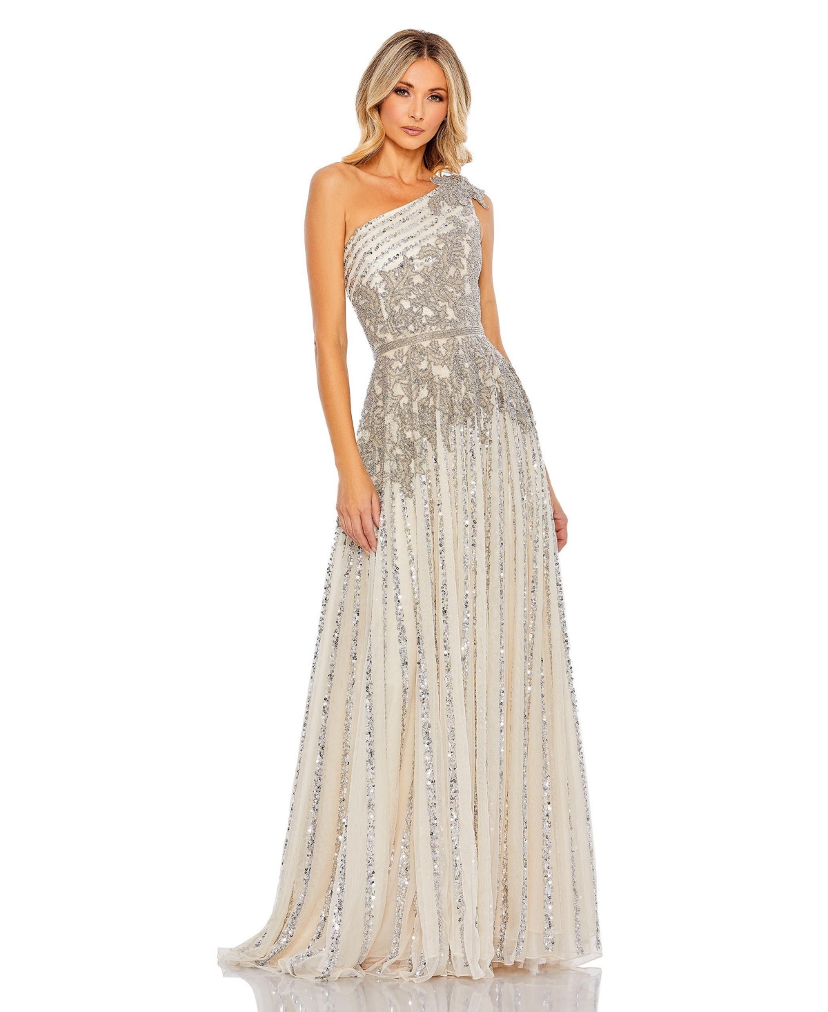 Mac Duggal Women's Beaded Embellished One Shoulder A Line Gown