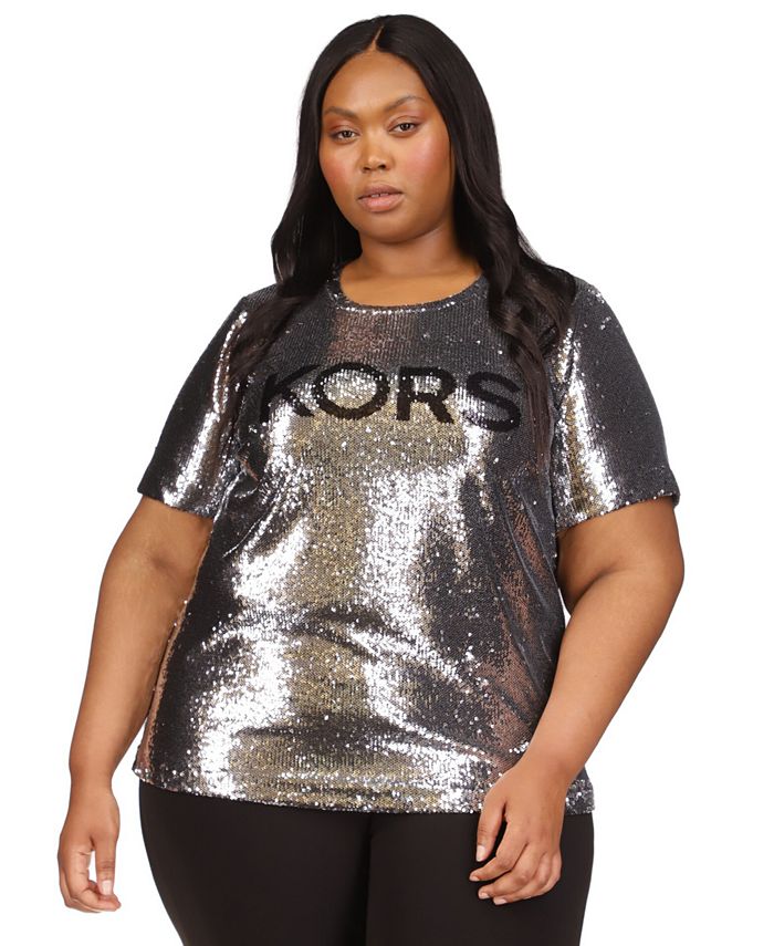 Michael Kors Plus Size Sequined Logo T-Shirt - Macy's