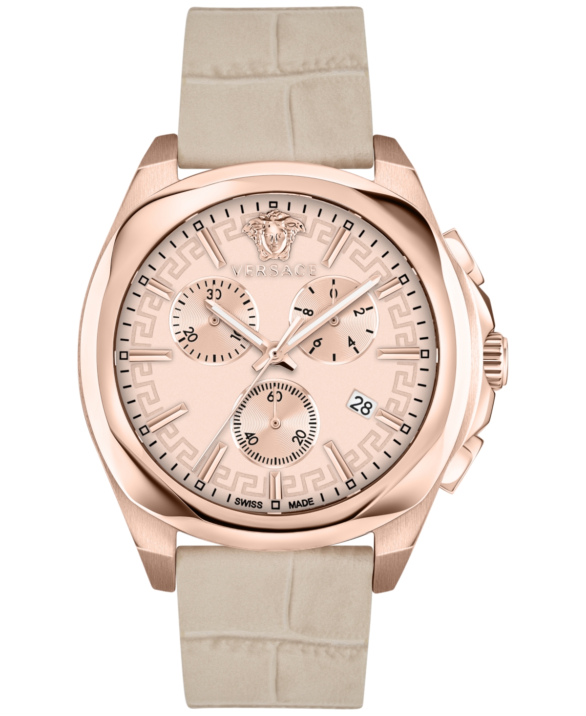 Versace Women's Swiss Chronograph Medusa Ivory Leather Strap Watch 40mm In Ip Rose Gold