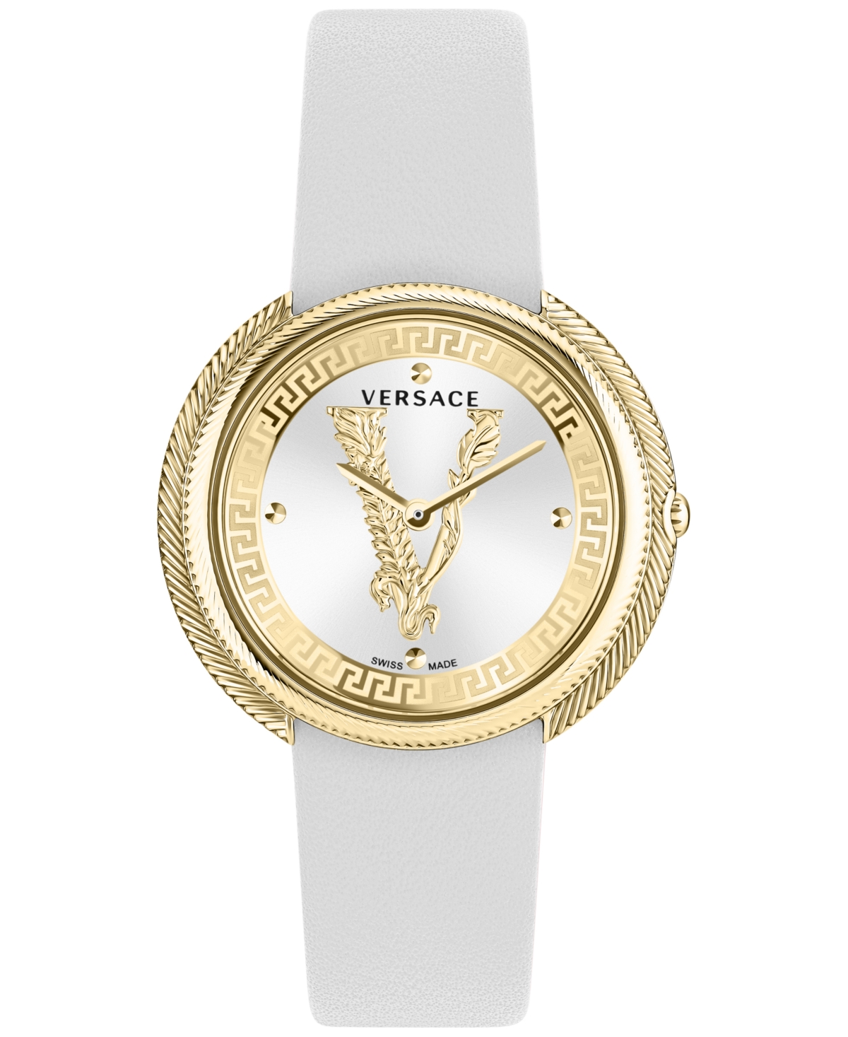Versace Women's Swiss Thea White Leather Strap Watch 38mm In Ip Yellow Gold