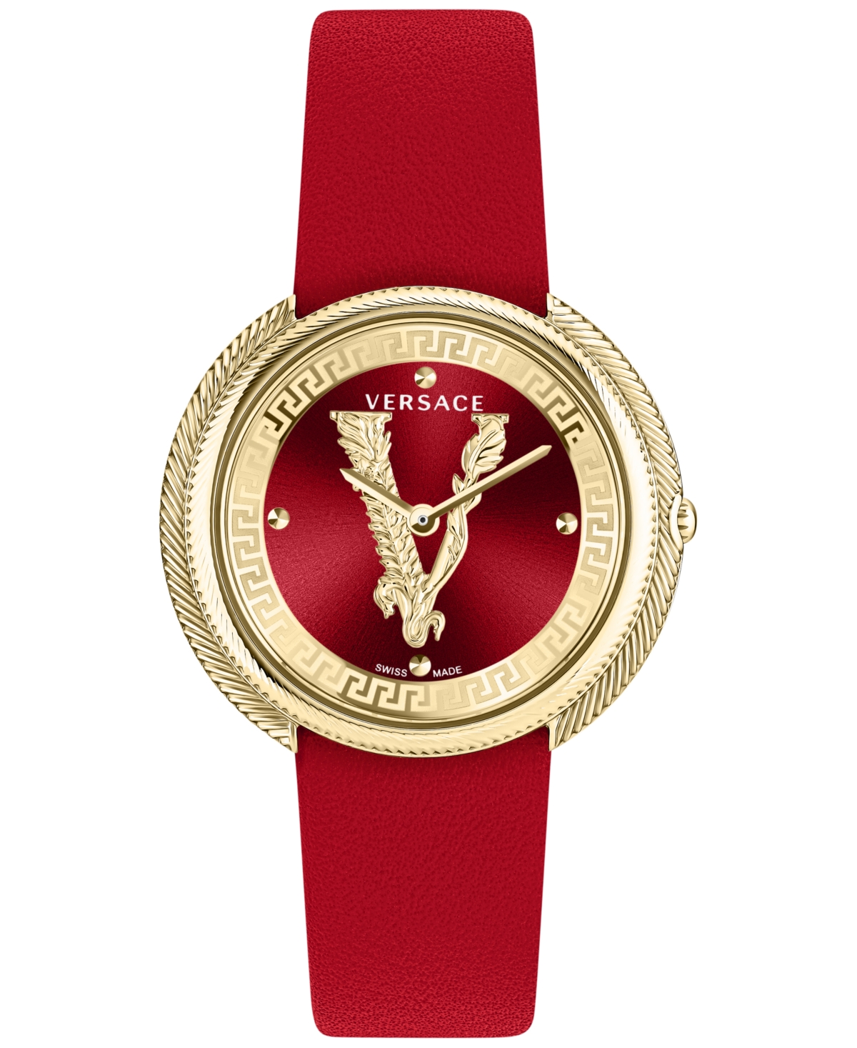 Versace Women's Swiss Thea Red Leather Strap Watch 38mm In Ip Yellow Gold