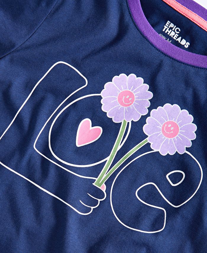 Epic Threads Big Girls Love Flowers Graphic T-Shirt, Created for Macy's ...