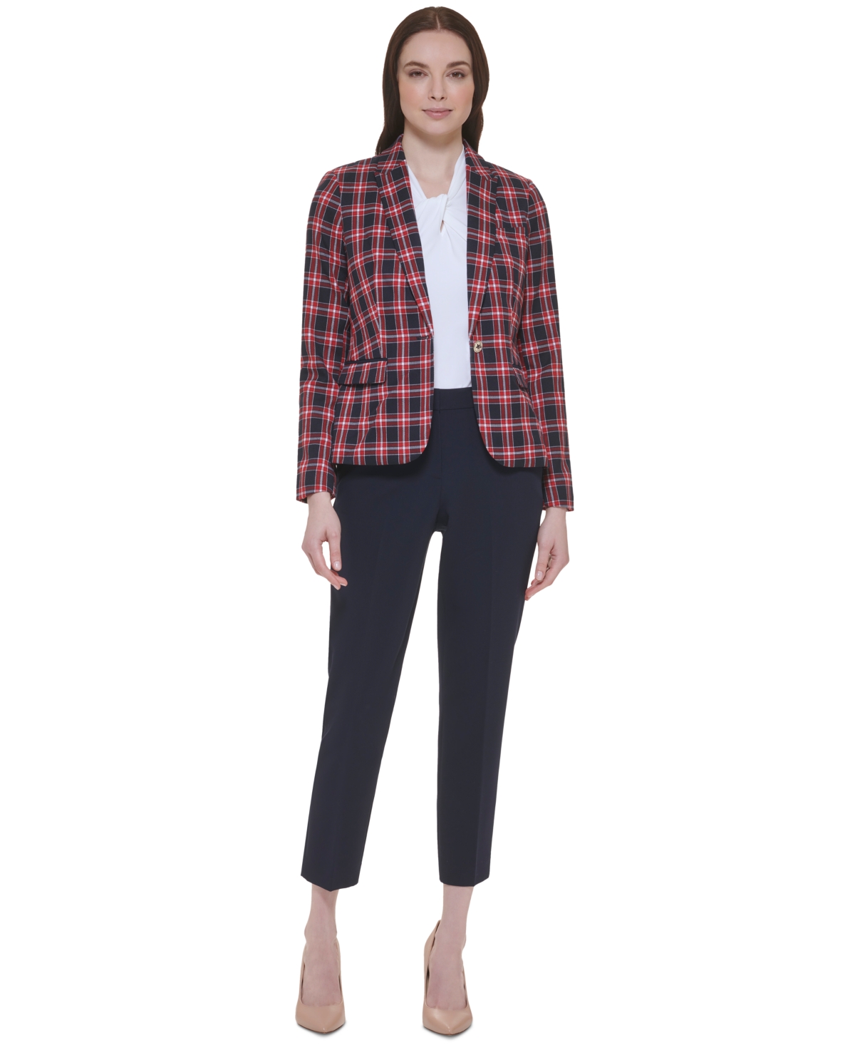 Tommy Hilfiger Women's Plaid-Print Elbow-Patch Blazer