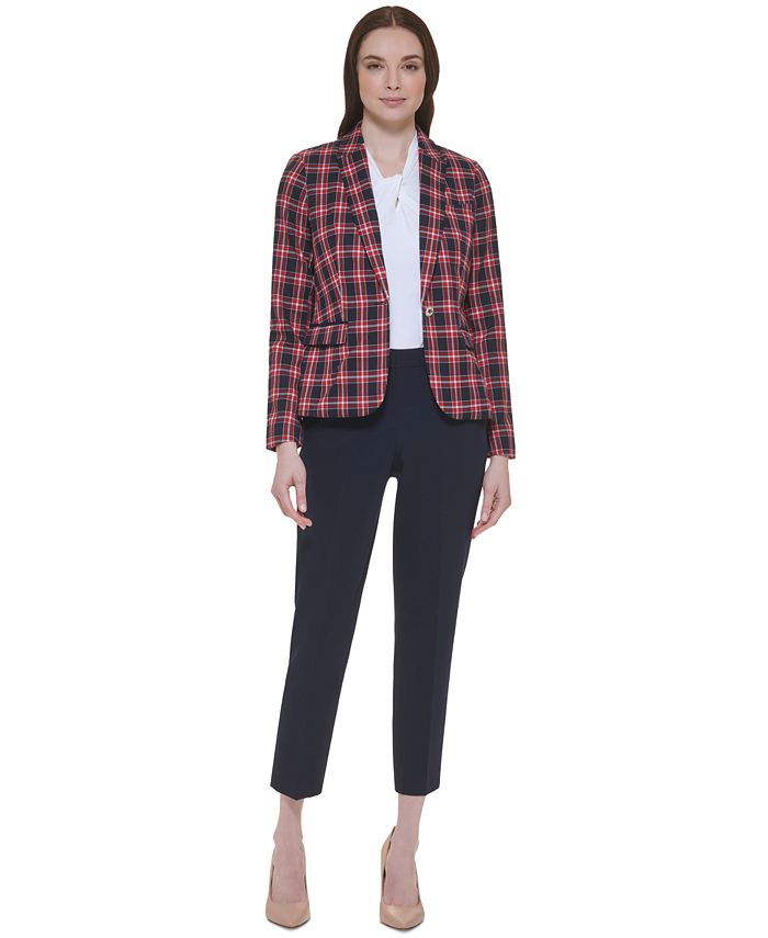 Tommy Hilfiger Women's PlaidPrint ElbowPatch Blazer Macy's