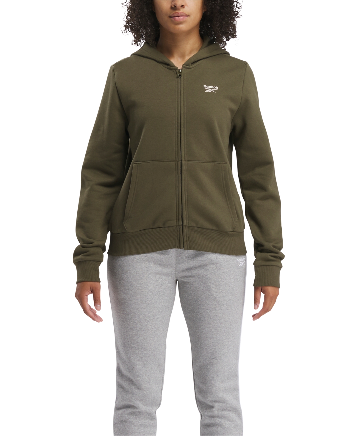 Shop Reebok Women's Identity Fleece Full-zip Hoodie Sweatshirt In Army Green