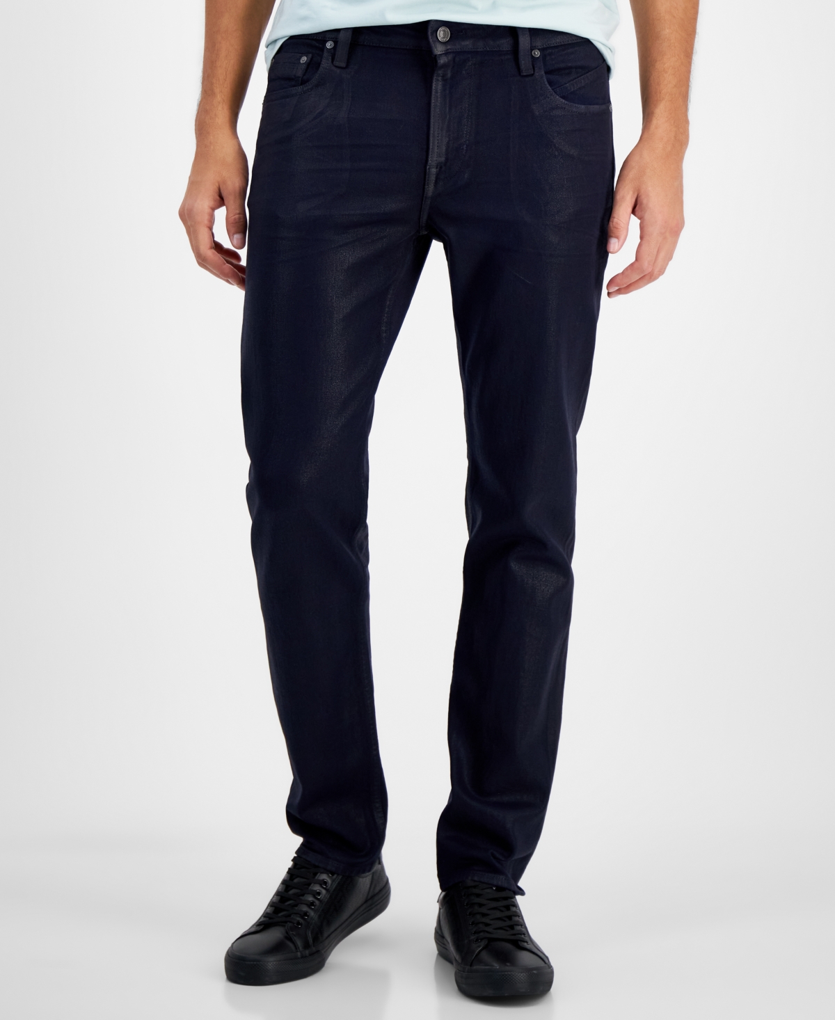 Guess Men's Coated Denim Slim Tapered Zip Jeans In Isotope Black