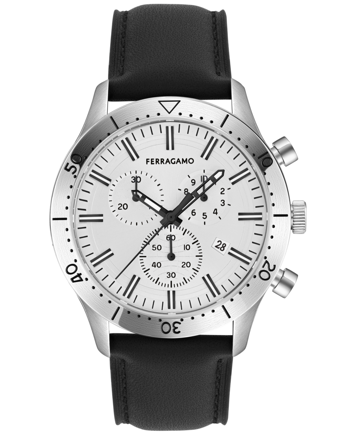 Ferragamo Salvatore  Men's Swiss Chronograph Master Black Leather Strap Watch 43mm In Stainless Steel