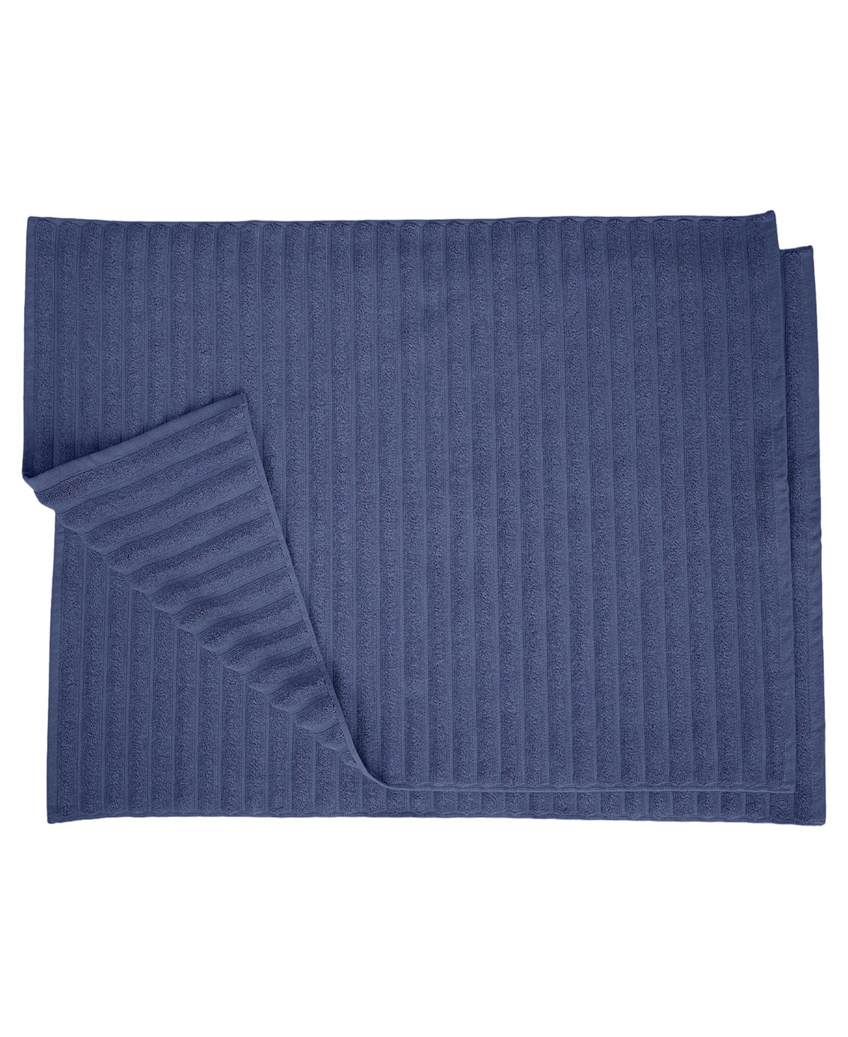 Shop Superior Cotton Textured Stripes Bath Mat, Set Of 2 In Navy Blue