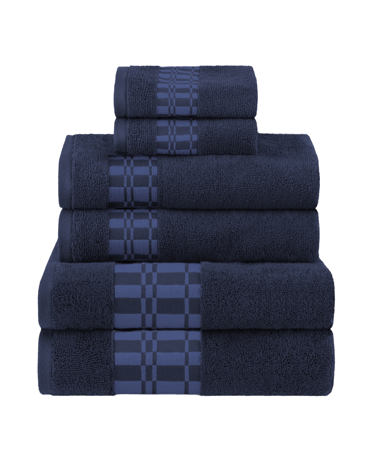 Superior Larissa Geometric Embroidered Jacquard Border Cotton 6-pc. Bath Towel Set In Navy Blue