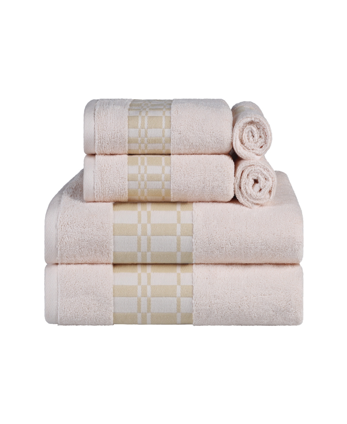 Superior Larissa Geometric Embroidered Jacquard Border Cotton 6-pc. Bath Towel Set In Ivory
