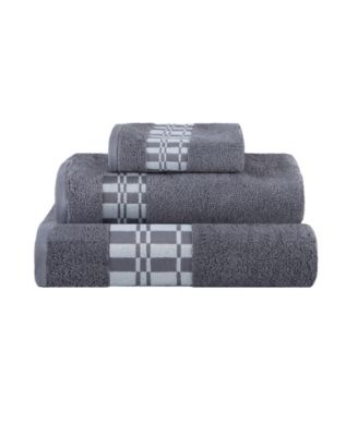 Larissa Geometric Embroidered Jacquard Border Cotton 3-Pc. Bath Towel Set