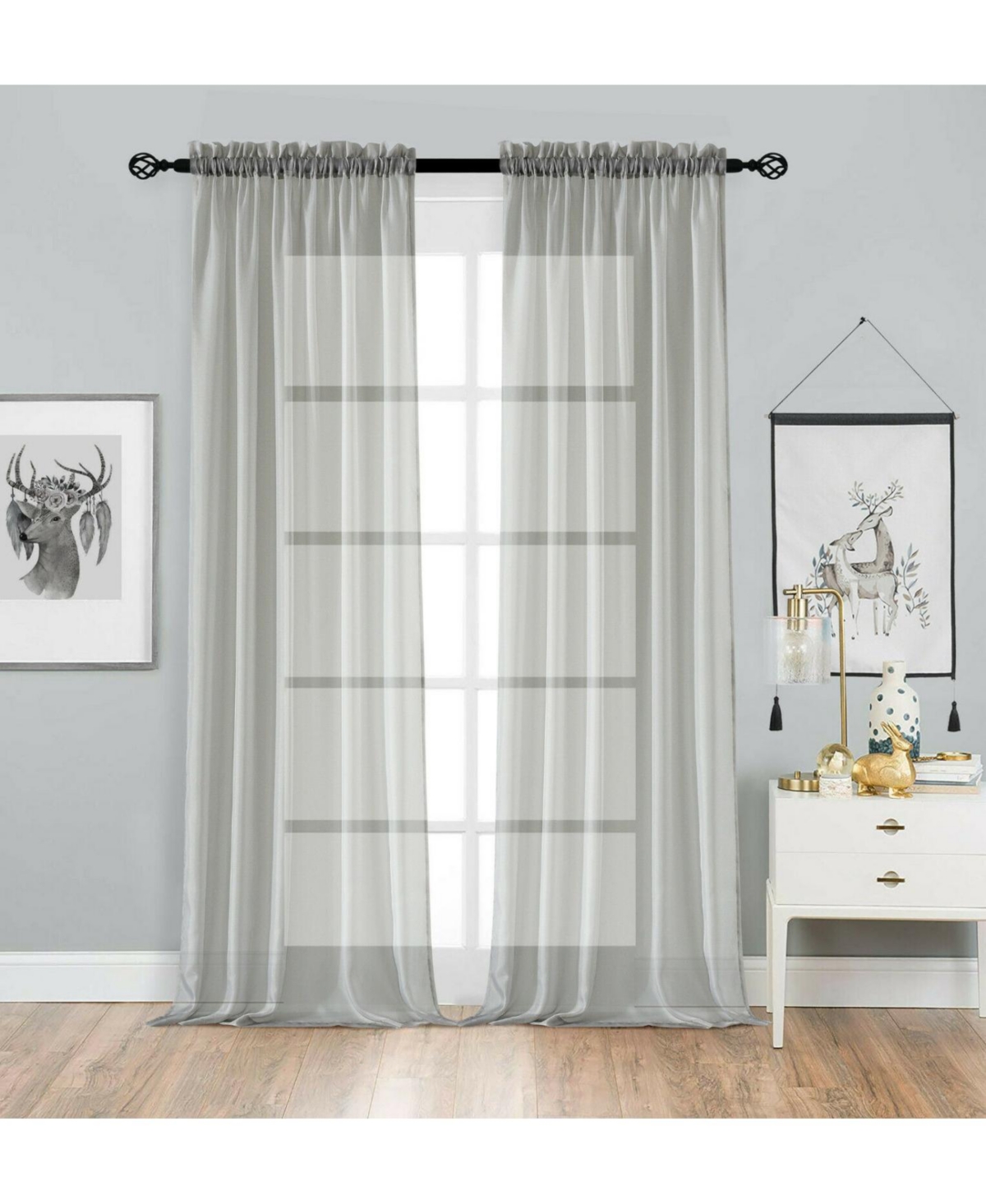 2 Pack Basic Home Rod Pocket Sheer Voile Window Curtains - Ivory
