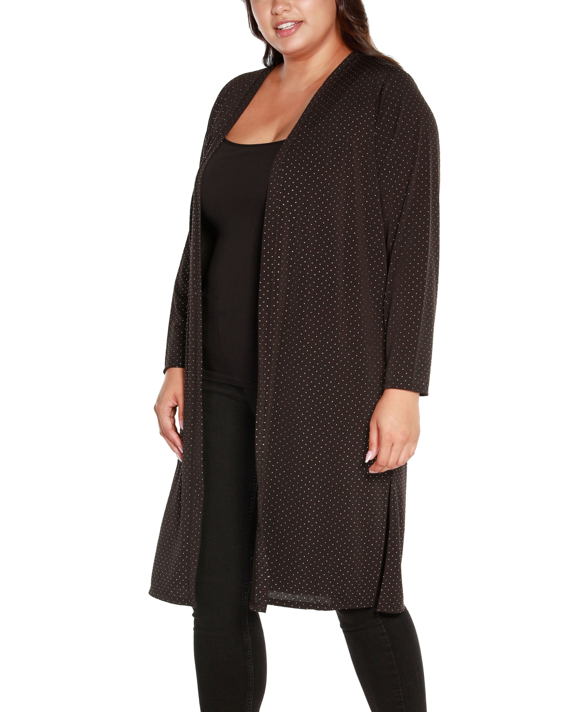 BelldiniLabel Plus Size Textured Metallic Print Cardigan Sweater - Black