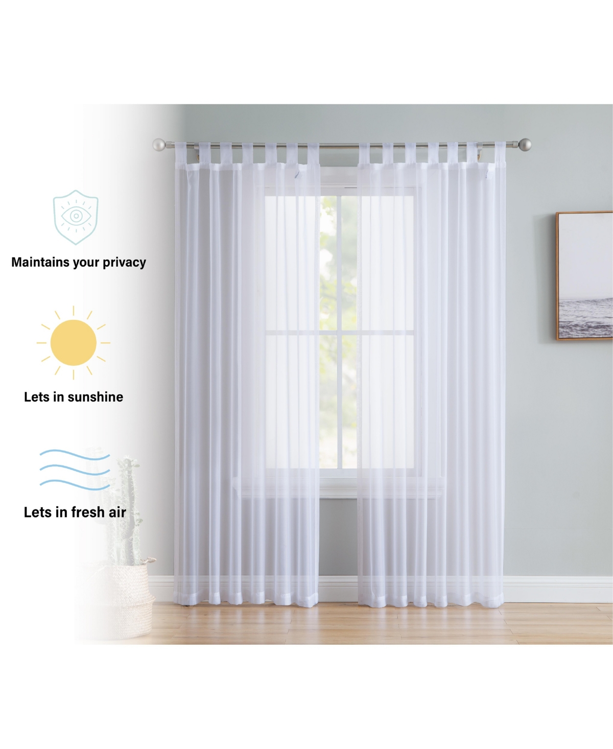 Hlc.me Tab Top Window Curtain Sheer Voile Panels for Living Room & Bedroom