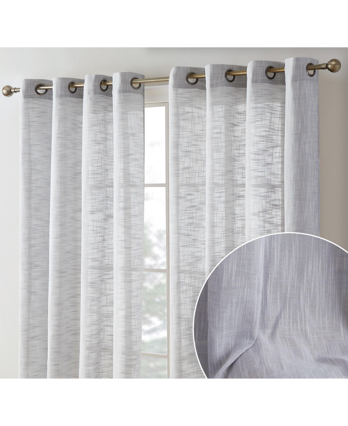 Hlc.me Madison Faux Linen Textured Semi Sheer Privacy Sun Light Filtering Transparent Window Grommet Long Thick Curtains Drapery Panels for Bedroom &