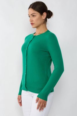 Women's 100% Cashmere Button Front Long Sleeve Crewneck Cardigan Sweater