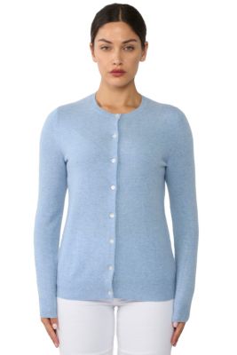 Women's 100% Cashmere Button Front Long Sleeve Crewneck Cardigan Sweater