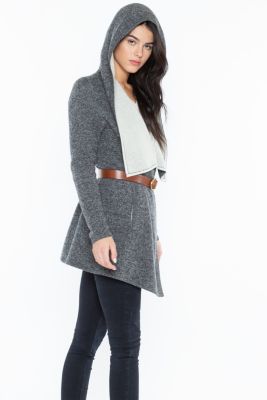 Women's 100% Pure Cashmere Long Sleeve 2-tone Double Face Cascade Open Cardigan Sweater