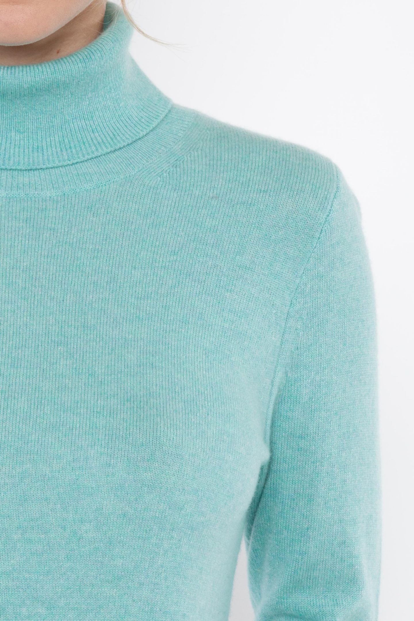 Женский свитер JENNIE LIU 100% Pure Cashmere Long Sleeve Turtleneck Pullover, цвет: Аквамариновый — фото 2