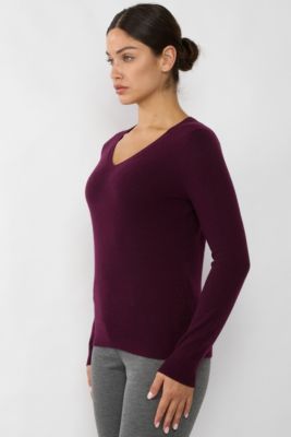 Women's 100% Pure Cashmere Long Sleeve Pullover V Neck Sweater