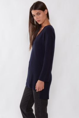 Women's 100% Pure Cashmere Long Sleeve Ribbed Tunic Sweater