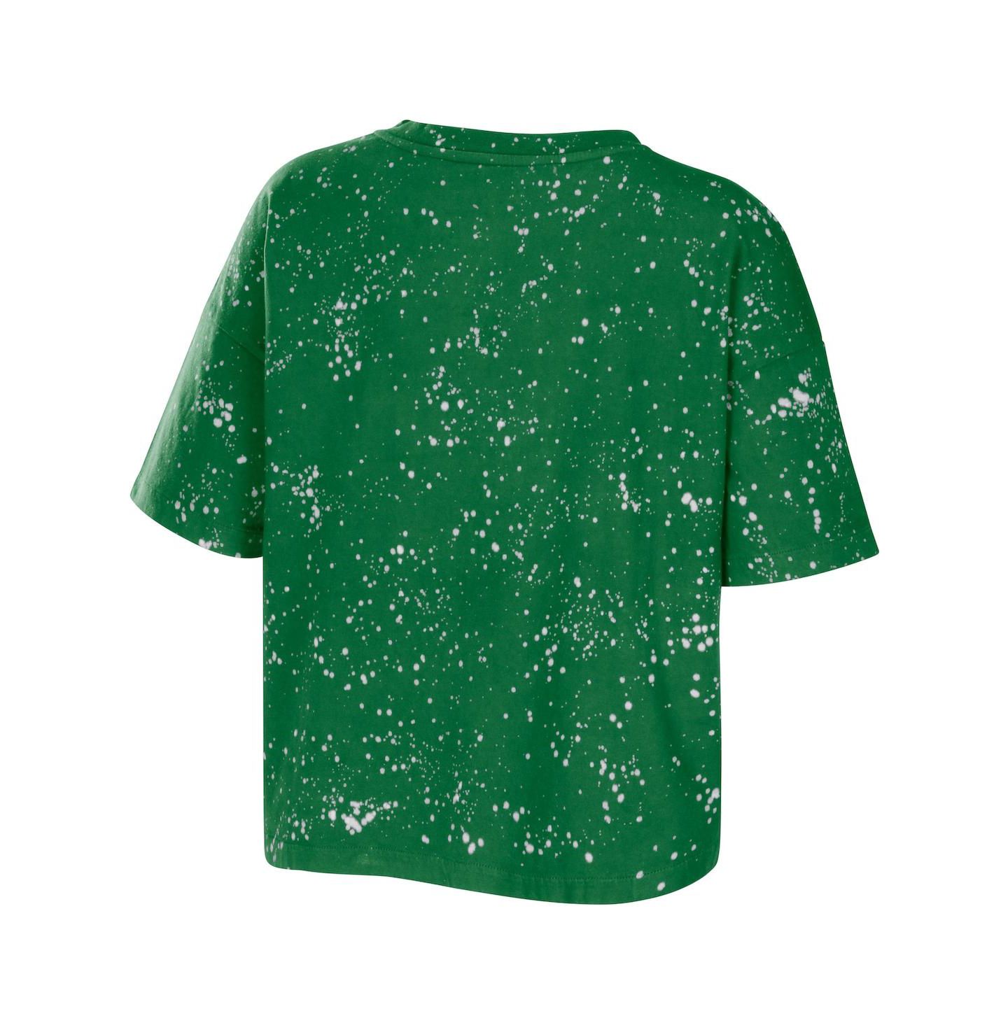 Женская футболка WEAR by Erin Andrews Green Oregon Ducks Bleach Wash Splatter Cropped Notch Neck — фото 2