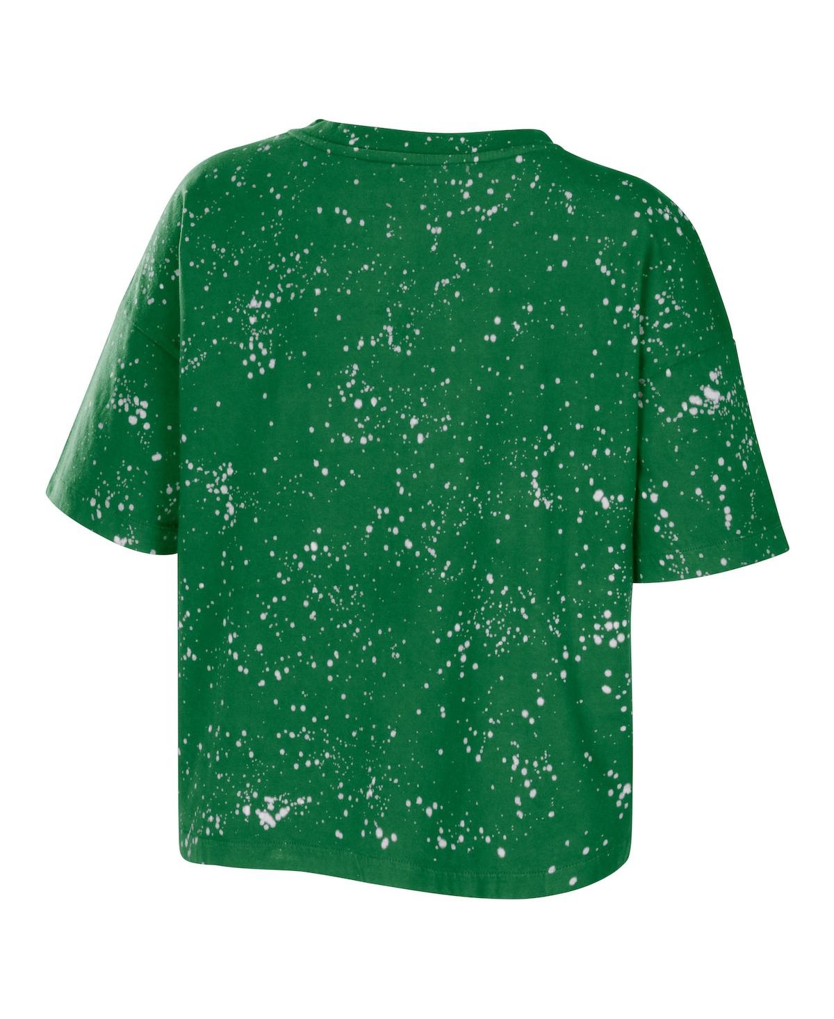 Shop Wear By Erin Andrews Women's  Green Oregon Ducks Bleach Wash Splatter Cropped Notch Neck T-shirt