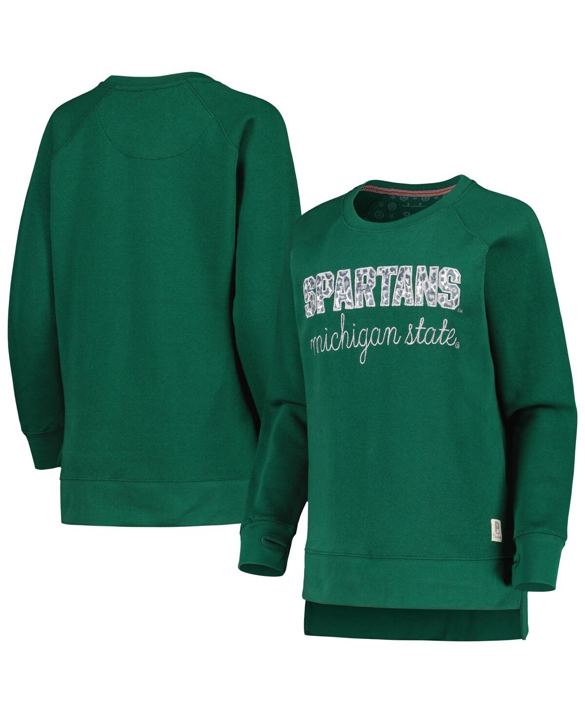 Shop Pressbox Women's  Green Michigan State Spartans Steamboat Animal Print Raglan Pullover Sweatshirt