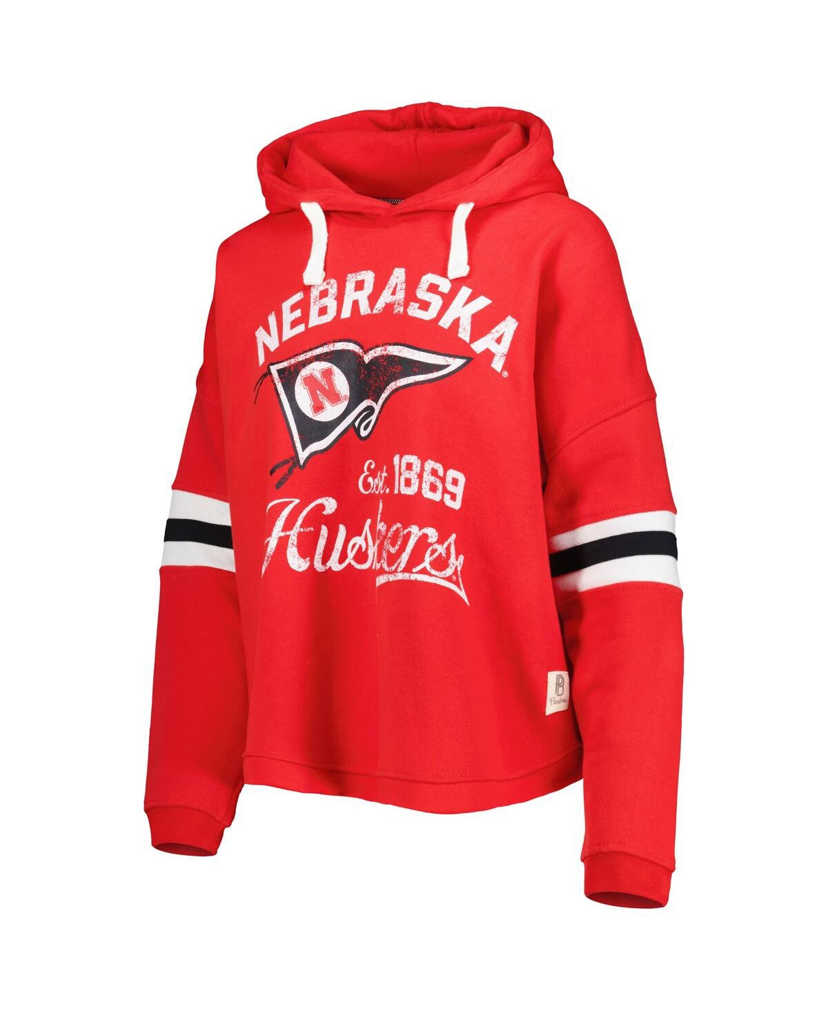 PRESSBOX WOMEN'S PRESSBOX SCARLET DISTRESSED NEBRASKA HUSKERS SUPER PENNANT PULLOVER HOODIE 