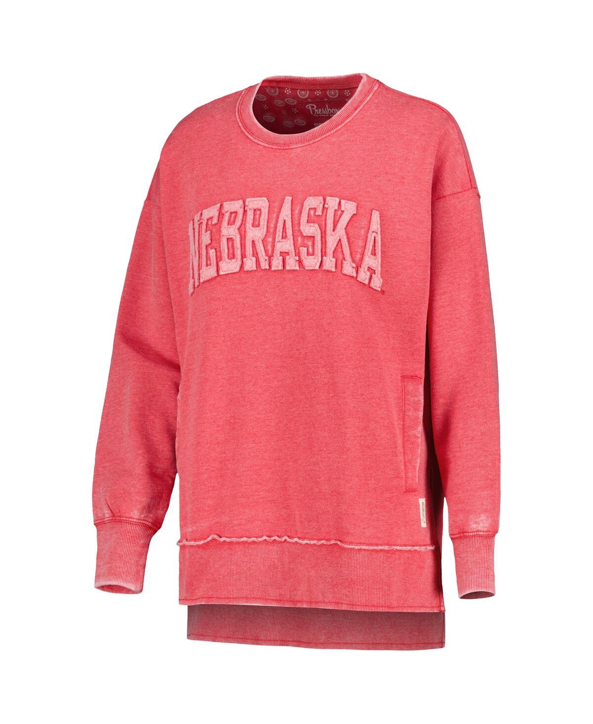 Shop Pressbox Women's  Scarlet Distressed Nebraska Huskers Marniville Vintage-like Wash Pullover Sweatshir