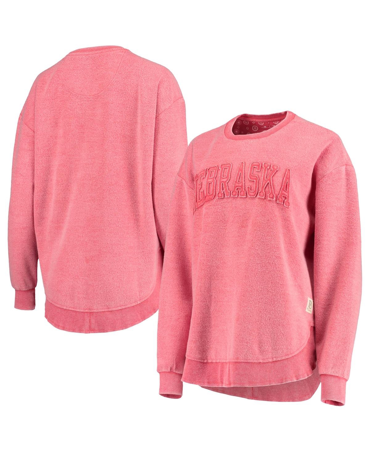 PRESSBOX WOMEN'S PRESSBOX SCARLET DISTRESSED NEBRASKA HUSKERS PONCHOVILLE PULLOVER SWEATSHIRT 