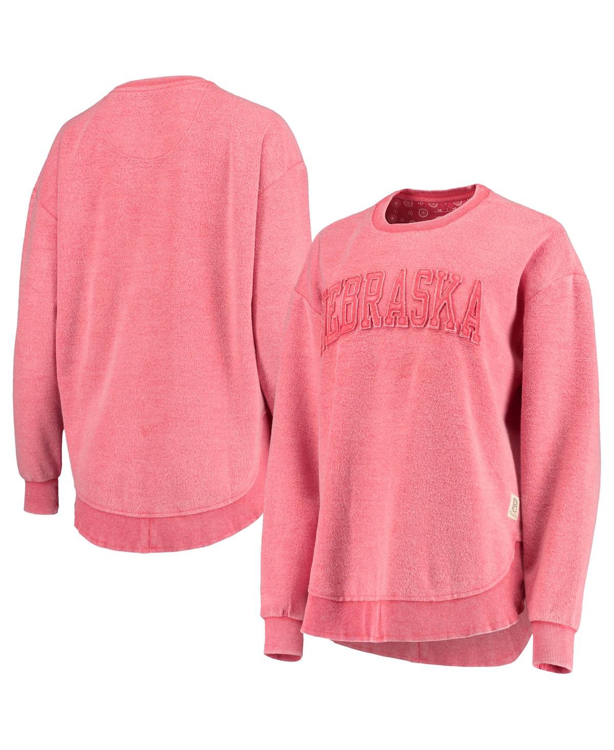 Shop Pressbox Women's  Scarlet Distressed Nebraska Huskers Ponchoville Pullover Sweatshirt