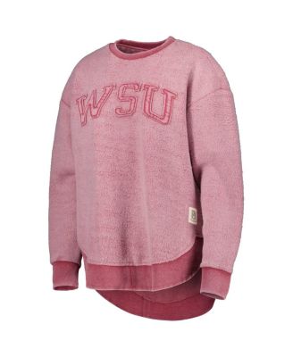 Women's Crimson Distressed Washington State Cougars Ponchoville Pullover Sweatshirt