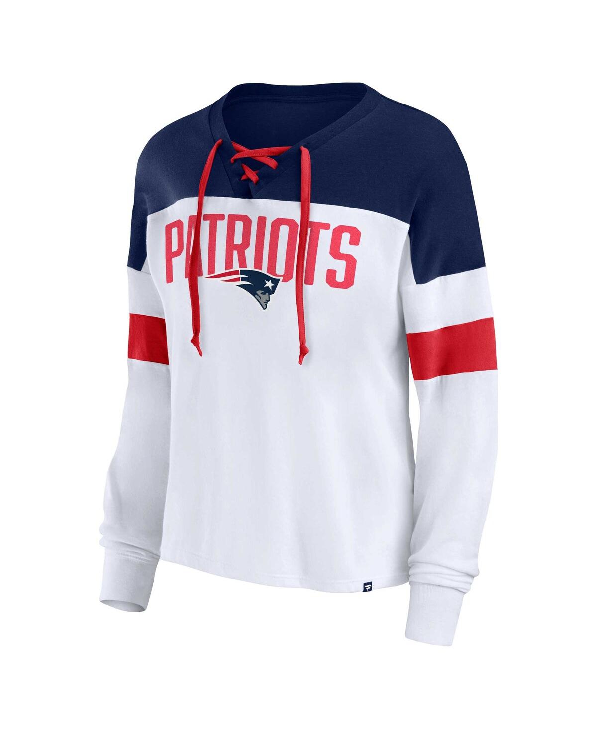 Fanatics Women's  Branded White, Black Cincinnati Bengals Even Match Long Sleeve Lace-up V-neck T-shi In White,navy