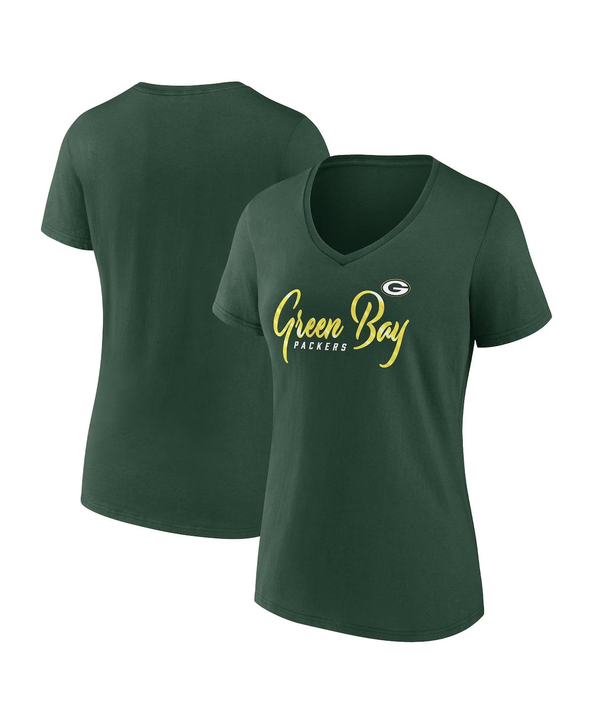 Fanatics Women's  Green Green Bay Packers Shine Time V-neck T-shirt