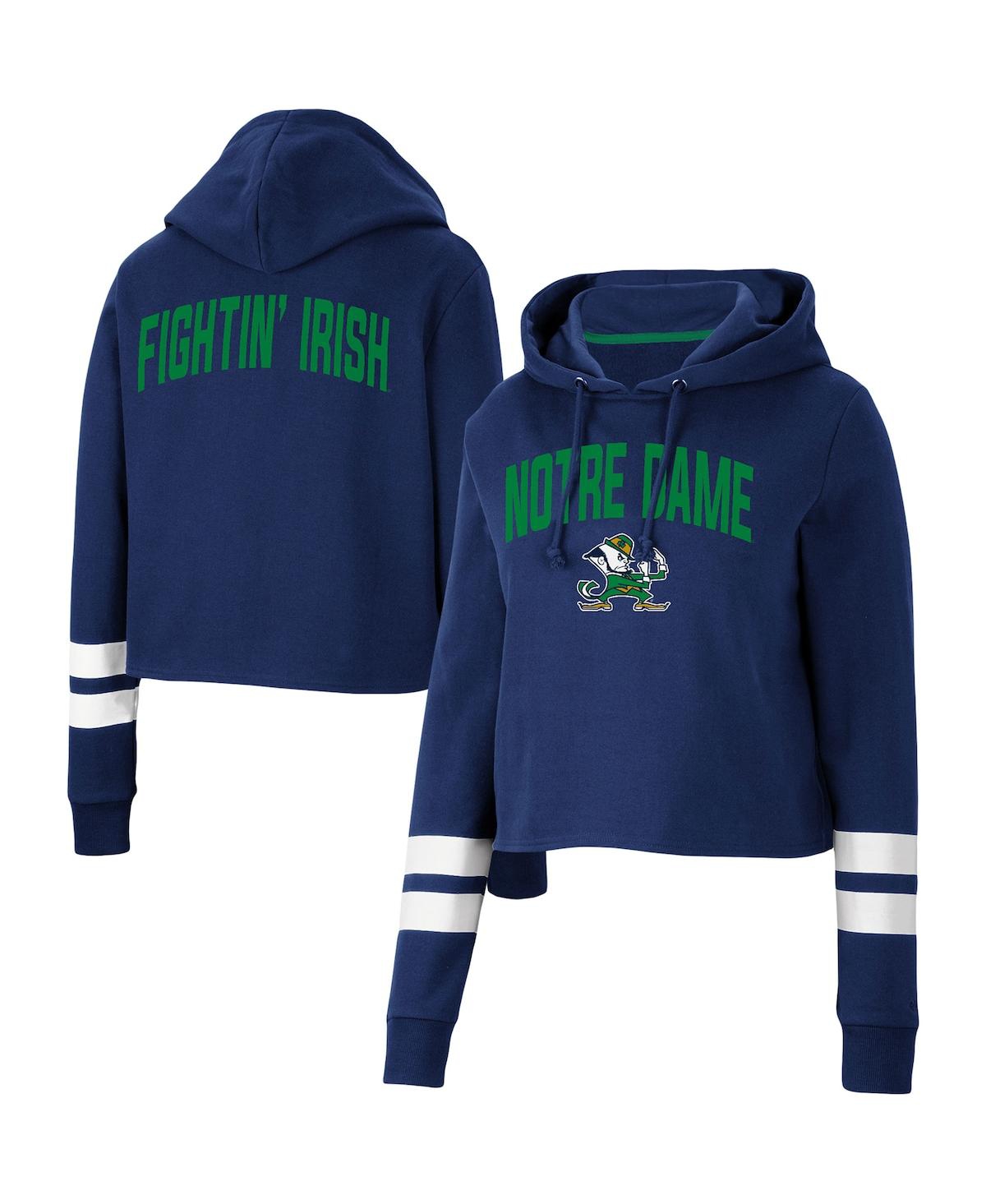 Colosseum Women's  Navy Notre Dame Fighting Irish Throwback Stripe Cropped Pullover Hoodie