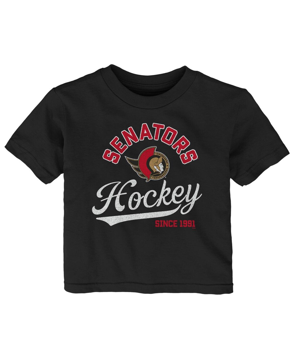 Outerstuff Babies' Infant Boys And Girls Black Distressed Ottawa Senators Take The Lead T-shirt