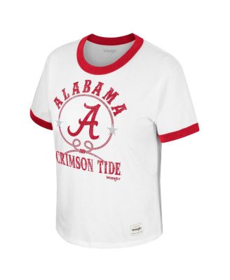 Women's x Wrangler White Distressed Alabama Crimson Tide Freehand Ringer T-shirt