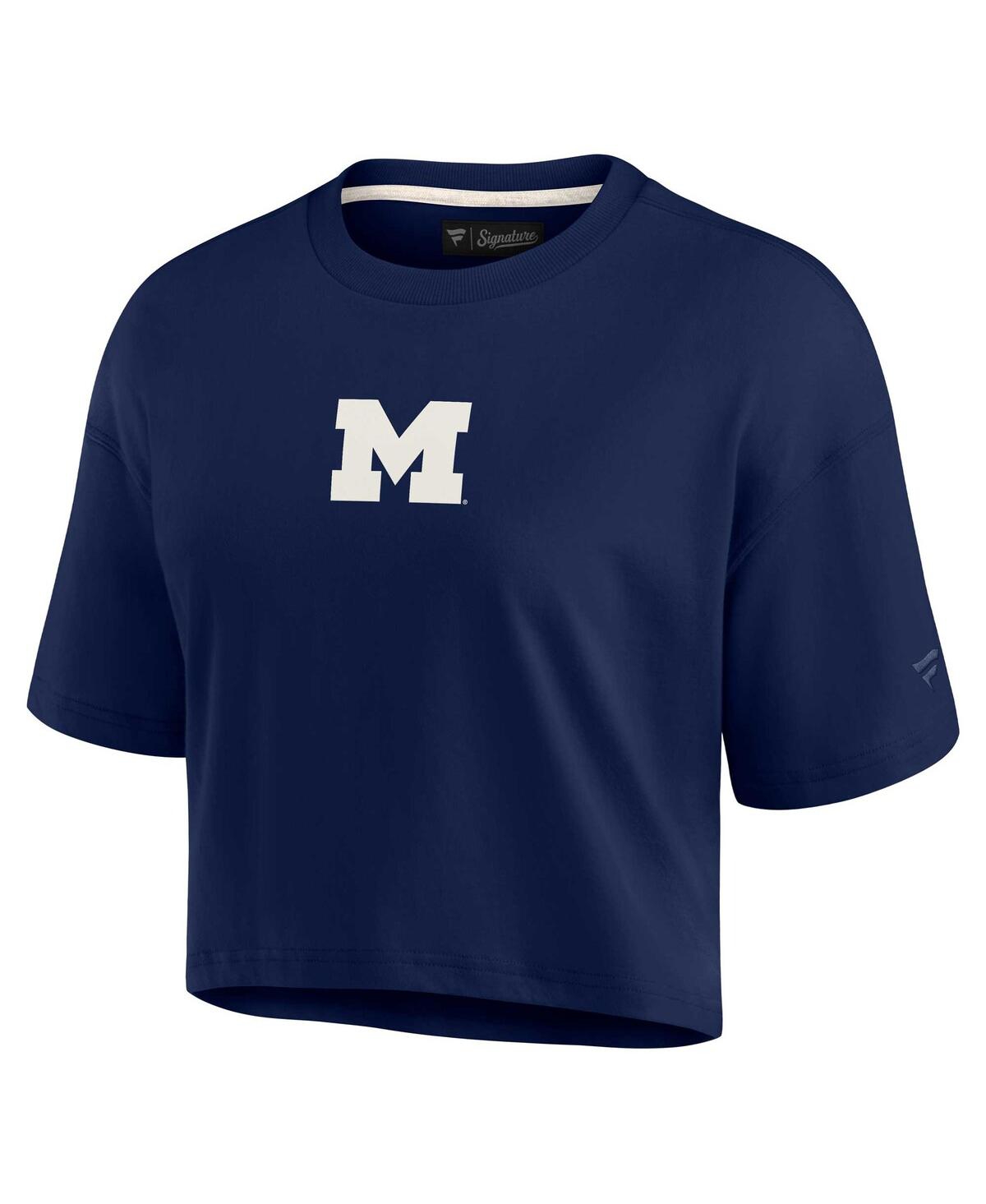 Fanatics Signature Women's  Navy Michigan Wolverines Super Soft Boxy Cropped T-shirt In Navy