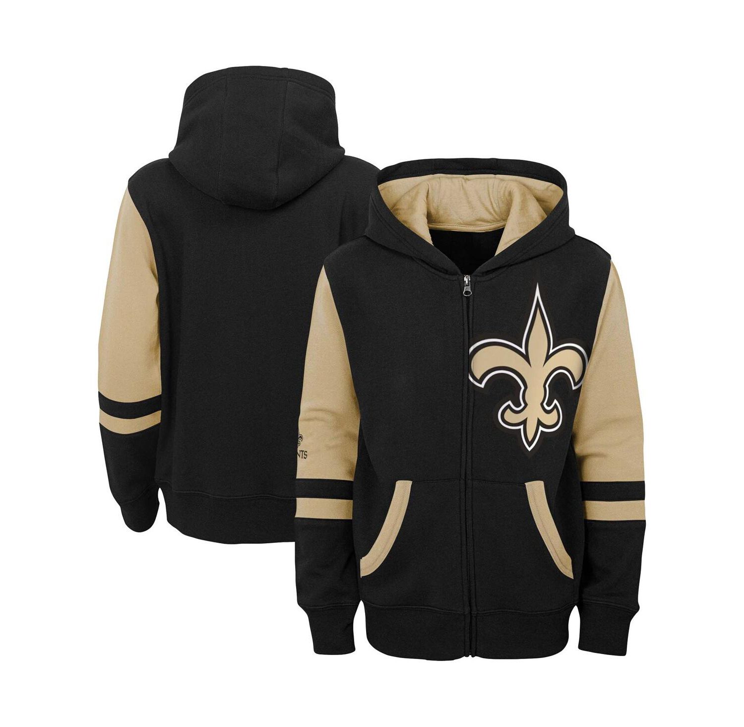 Big Boys Black New Orleans Saints Colorblock Full-Zip Hoodie