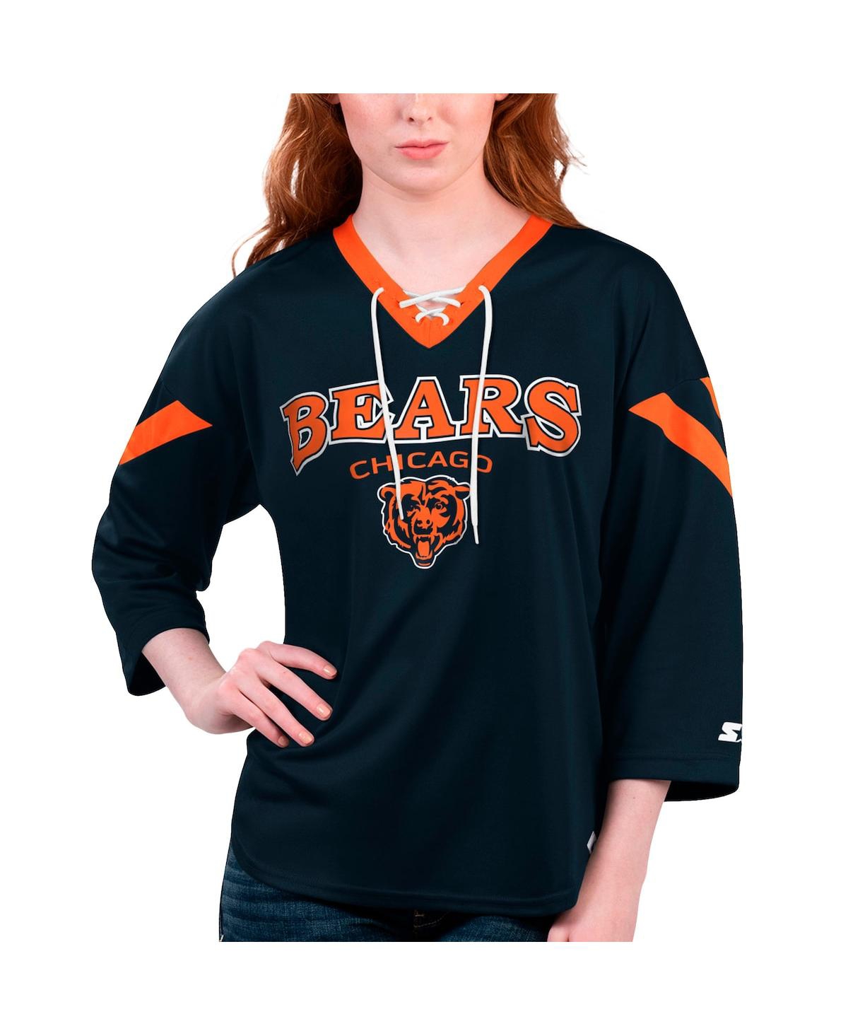 Shop Starter Women's  Navy Chicago Bears Rally Lace-up 3/4 Sleeve T-shirt