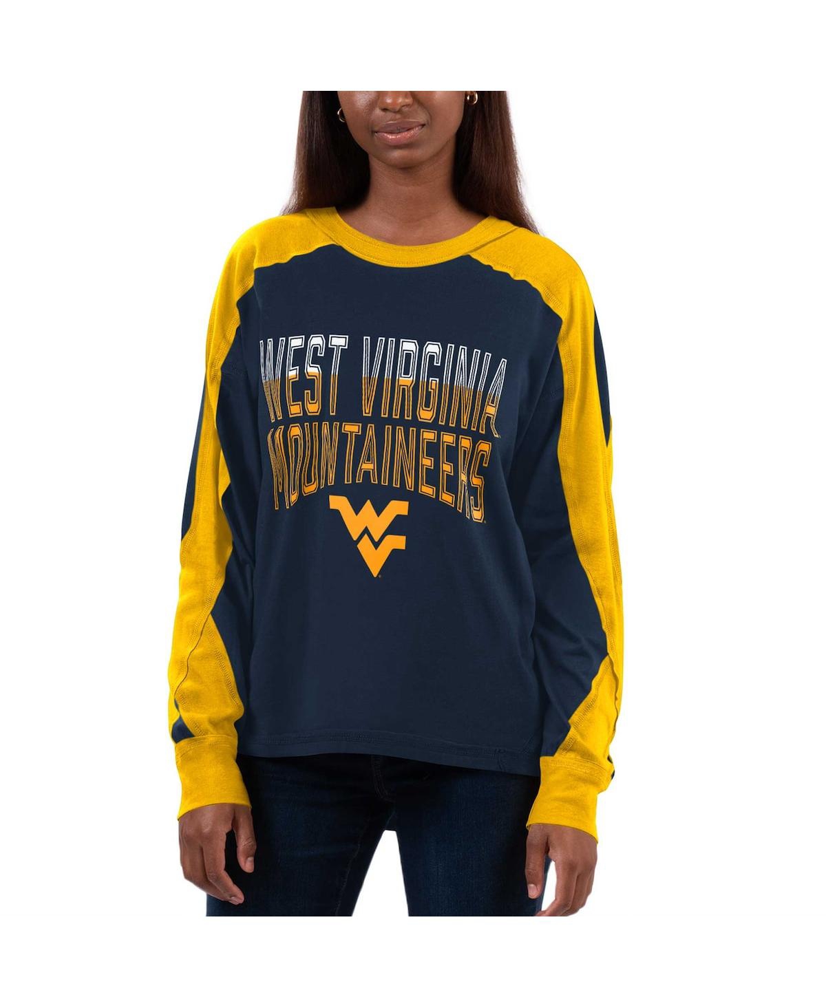 G-iii 4her By Carl Banks Women's  Navy, Gold West Virginia Mountaineers Smash Oversized Long Sleeve T In Navy,gold