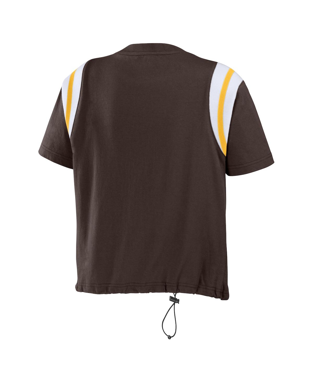 Shop Wear By Erin Andrews Women's  Brown Distressed San Diego Padres Cinched Colorblock T-shirt