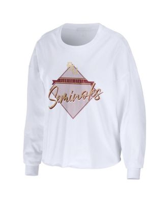 Women's White Florida State Seminoles Diamond Long Sleeve Cropped T-shirt