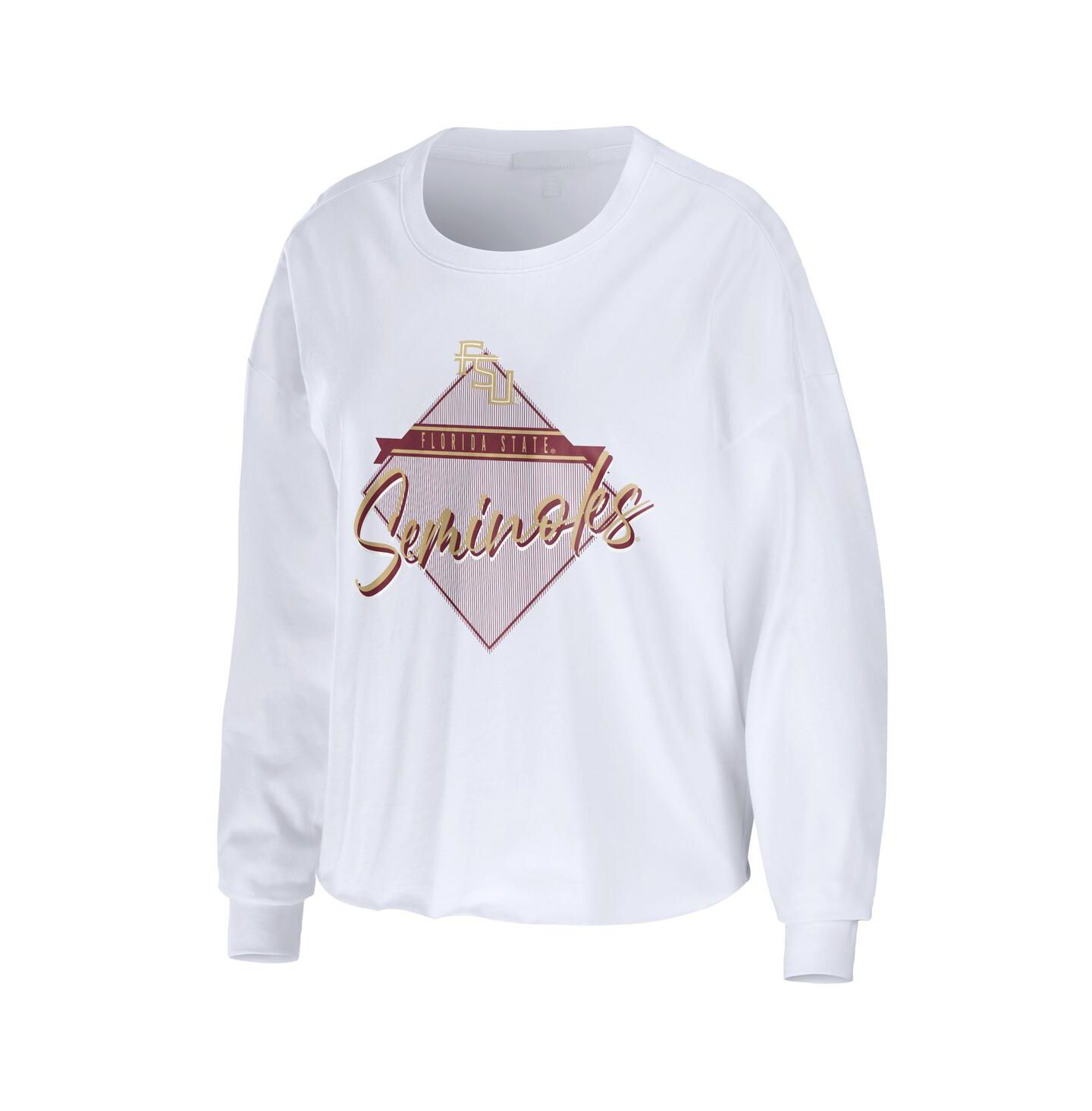 Женская футболка WEAR by Erin Andrews White Florida State Seminoles Diamond Long Sleeve Cropped — фото 2