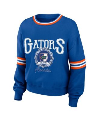 Women's Royal Distressed Florida Gators Vintage-Like Pullover Sweatshirt