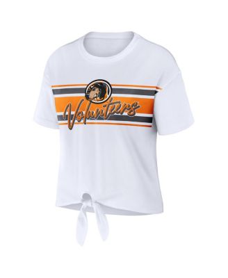 Women's White Tennessee Volunteers Striped Front Knot Cropped T-shirt